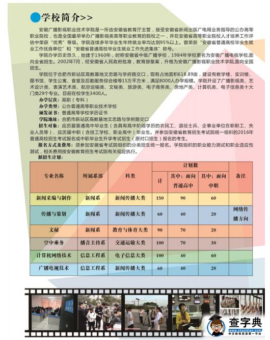 安徽广播影视职业技术学院2016分类考试招生简章